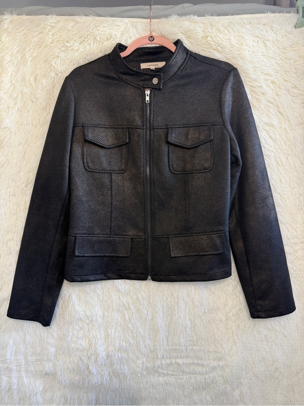 Laffaire Womens Edgy Textured Moto Jacket Size L Black Brown Indie Sleaze Rocker